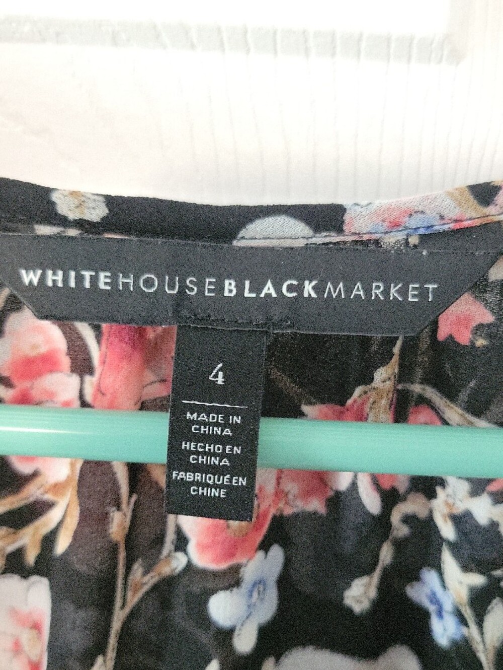 White House Black Market Black Floral Tie-Neck Blouse - Picture 2 of 8
